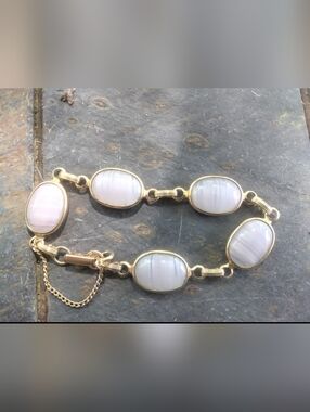 Sarah Coventry Gold Bracelet with White Cabochons